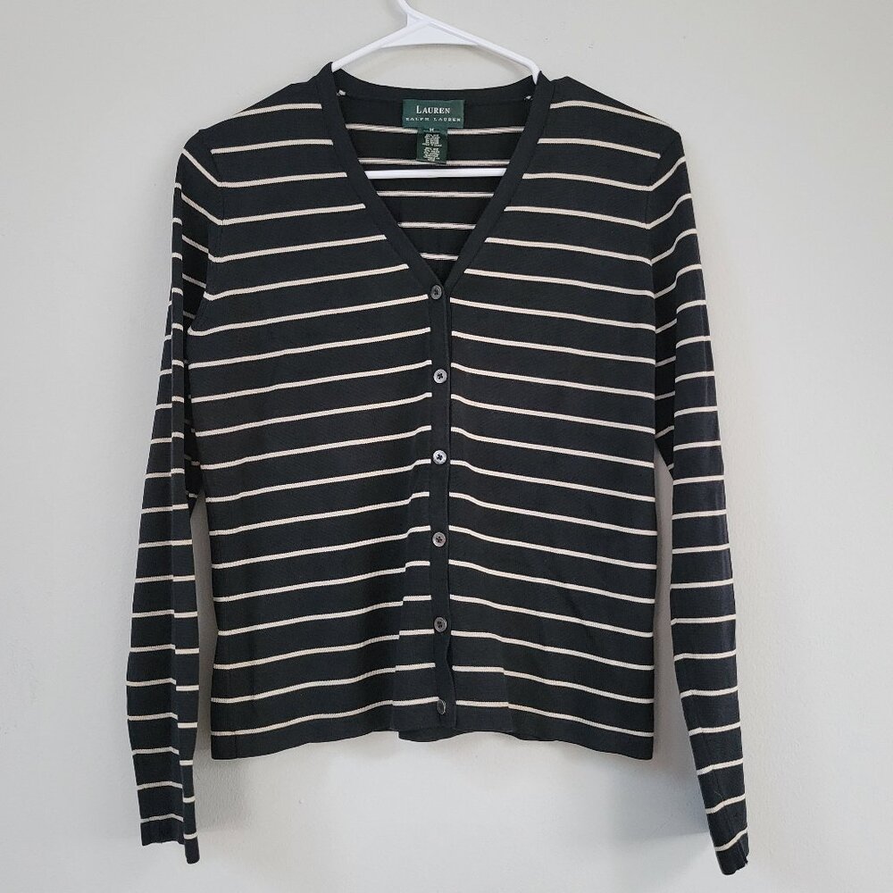Ralph Lauren Silk Blend Striped Top Women's Size M Preppy Capsule Layers Office